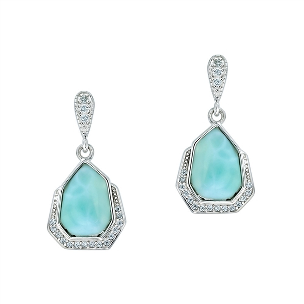 925 Sterling Silver Larimar Abstract Drop Earrings Post Back Closure 4.9 gm
